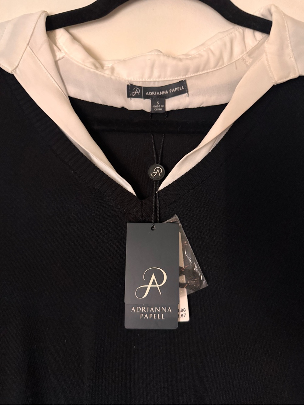 Adrianna Papell Black V-Neck Layered-Look Sweater - Picture 3 of 4